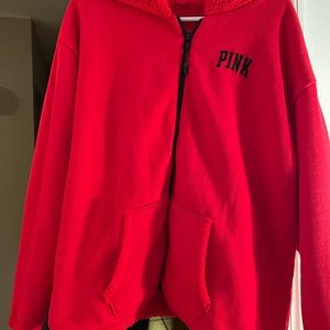 Red Victoria secret Pink Sherpa sweatshirt/ jacket